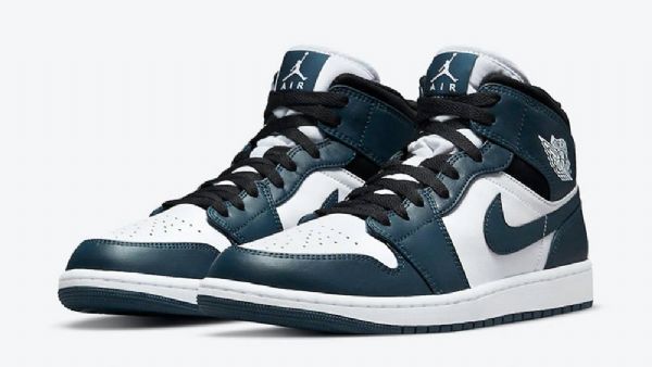 Nike Air Jordan 1 Mid Tops Sko Herre Mørke Marineblå Hvite