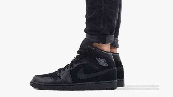 Nike Air Jordan 1 Mid Tops Sko Herre Svarte