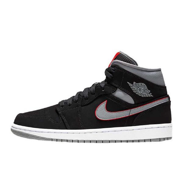 Nike Air Jordan 1 Mid Tops Sko Herre Svarte Grå Rød