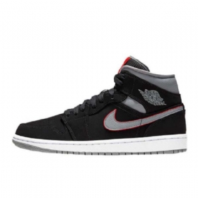 Nike Air Jordan 1 Mid Tops Sko Herre Svarte Grå Rød