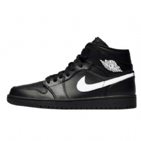 Nike Air Jordan 1 Mid Tops Sko Herre Svarte Hvite