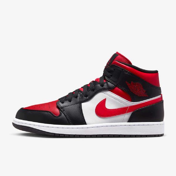 Nike Air Jordan 1 Mid Tops Sko Herre Svarte Hvite Rød