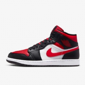 Nike Air Jordan 1 Mid Tops Sko Herre Svarte Hvite Rød