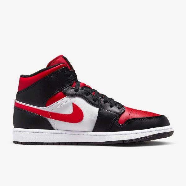 Nike Air Jordan 1 Mid Tops Sko Herre Svarte Hvite Rød