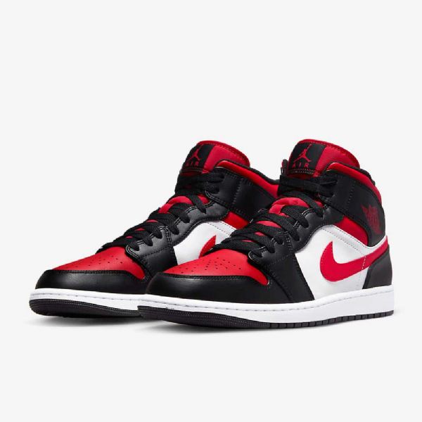 Nike Air Jordan 1 Mid Tops Sko Herre Svarte Hvite Rød