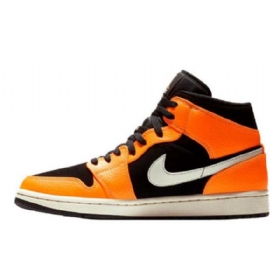 Nike Air Jordan 1 Mid Tops Sko Herre Svarte Oransje