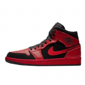 Nike Air Jordan 1 Mid Tops Sko Herre Svarte Rød