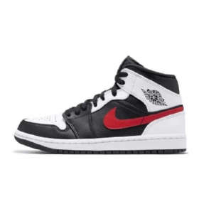 Nike Air Jordan 1 Mid Tops Sko Herre Svarte Rød Hvite