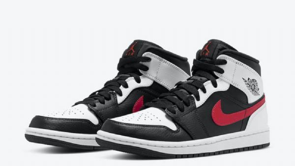 Nike Air Jordan 1 Mid Tops Sko Herre Svarte Rød Hvite