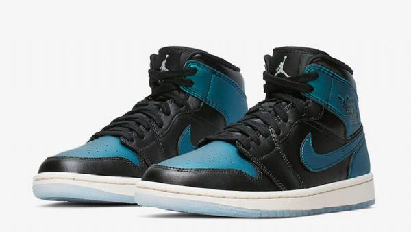 Nike Air Jordan 1 Mid Tops Sko Herre Svarte Turkis