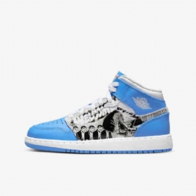 Nike Air Jordan 1 Mid Tops Sneaker School Sko Barn Hvite Blå