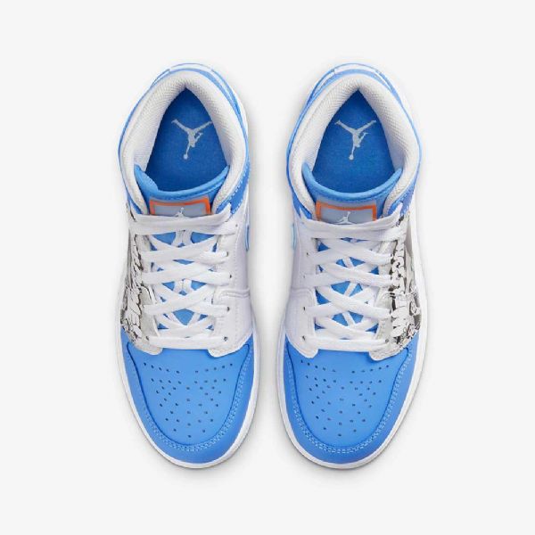 Nike Air Jordan 1 Mid Tops Sneaker School Sko Barn Hvite Blå