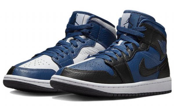 Nike Air Jordan 1 Mid Tops Split Sko Dame Blå Svarte Hvite