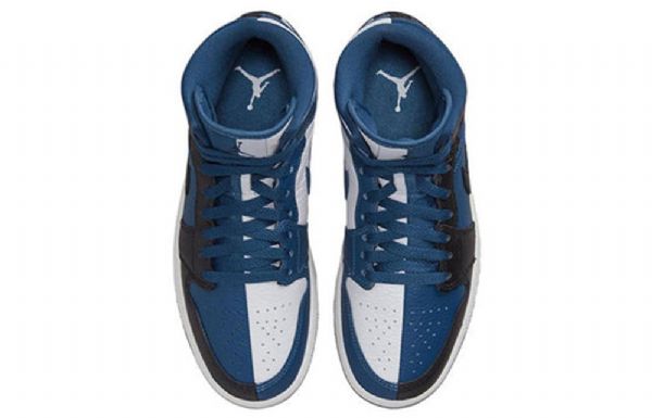 Nike Air Jordan 1 Mid Tops Split Sko Dame Blå Svarte Hvite