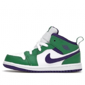 Nike Air Jordan 1 Mid Tops Td Retro Basketball Shoes Barn Grønn Hvite Lilla