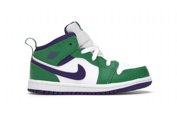 Nike Air Jordan 1 Mid Tops Td Retro Basketball Shoes Barn Grønn Hvite Lilla