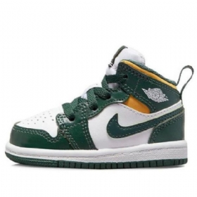 Nike Air Jordan 1 Mid Tops Td Retro Basketball Shoes Barn Grønn Svarte