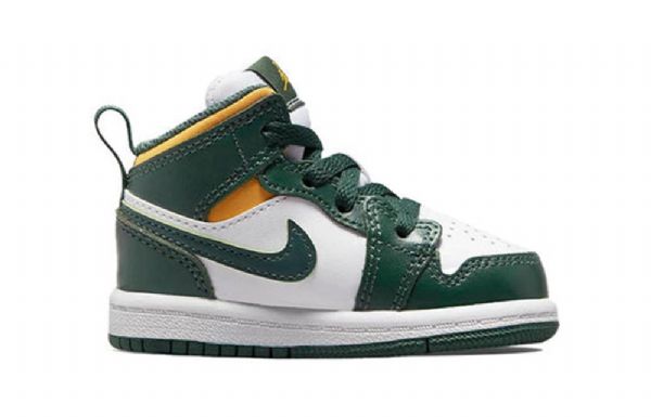 Nike Air Jordan 1 Mid Tops Td Retro Basketball Shoes Barn Grønn Svarte
