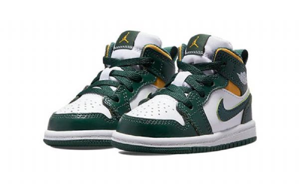 Nike Air Jordan 1 Mid Tops Td Retro Basketball Shoes Barn Grønn Svarte