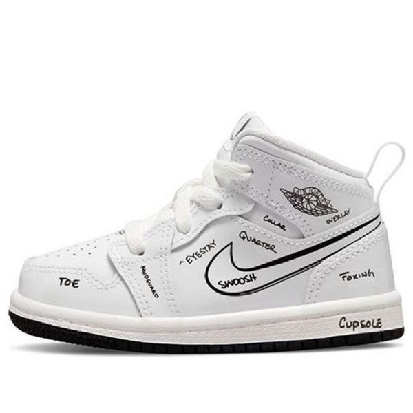 Nike Air Jordan 1 Mid Tops Td Retro Basketball Shoes Barn Hvite