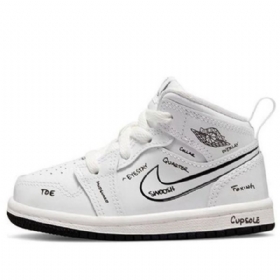 Nike Air Jordan 1 Mid Tops Td Retro Basketball Shoes Barn Hvite