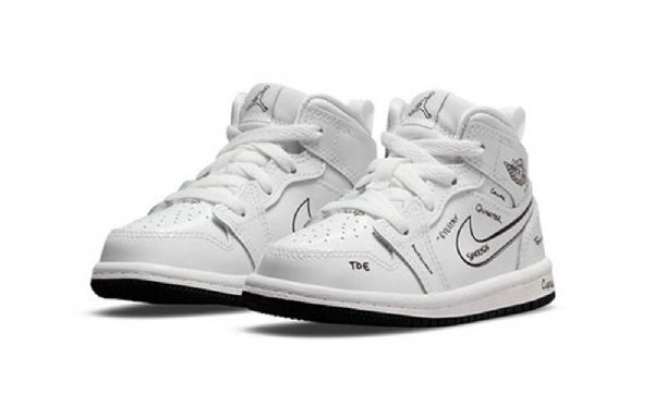 Nike Air Jordan 1 Mid Tops Td Retro Basketball Shoes Barn Hvite