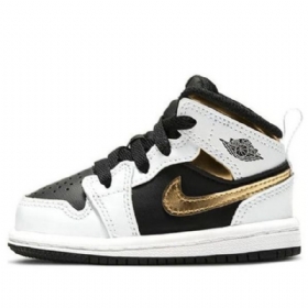 Nike Air Jordan 1 Mid Tops Td Sko Barn Hvite Gull