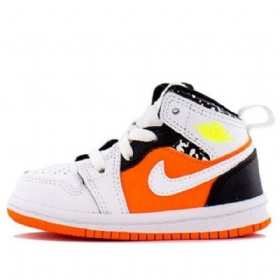 Nike Air Jordan 1 Mid Tops Td Sko Barn Hvite Oransje Svarte