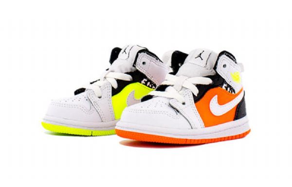 Nike Air Jordan 1 Mid Tops Td Sko Barn Hvite Oransje Svarte