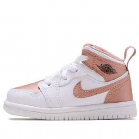 Nike Air Jordan 1 Mid Tops Td Sko Barn Hvite Rosa Gull