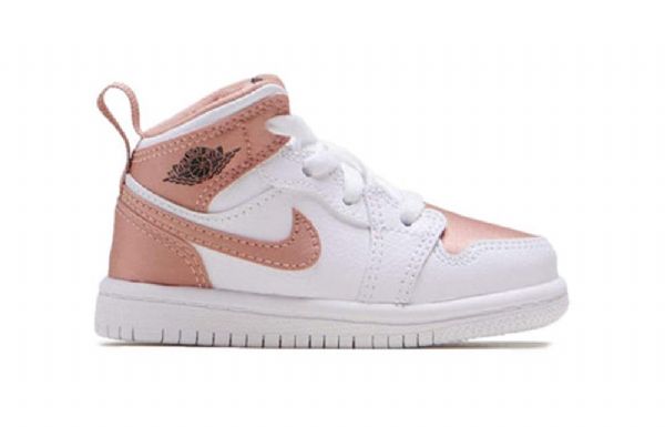 Nike Air Jordan 1 Mid Tops Td Sko Barn Hvite Rosa Gull