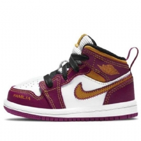 Nike Air Jordan 1 Mid Tops Td Sko Barn Lilla Hvite Gul