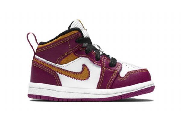 Nike Air Jordan 1 Mid Tops Td Sko Barn Lilla Hvite Gul