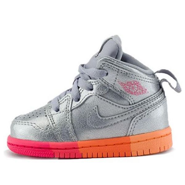 Nike Air Jordan 1 Mid Tops Td Sko Barn Sølv Rosa