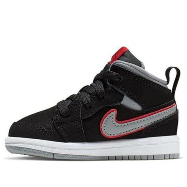 Nike Air Jordan 1 Mid Tops Td Sko Barn Svarte Grå