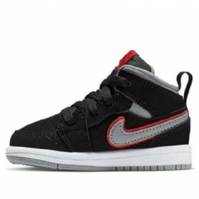 Nike Air Jordan 1 Mid Tops Td Sko Barn Svarte Grå
