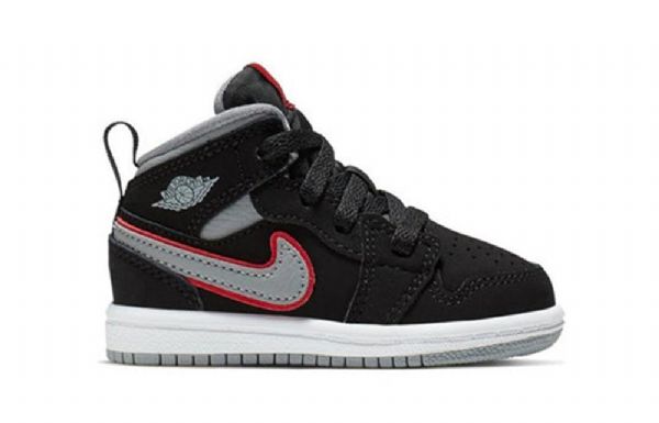 Nike Air Jordan 1 Mid Tops Td Sko Barn Svarte Grå