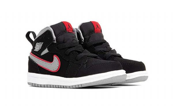 Nike Air Jordan 1 Mid Tops Td Sko Barn Svarte Grå