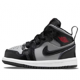Nike Air Jordan 1 Mid Tops Td Sko Barn Svarte Grå