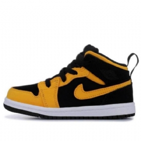 Nike Air Jordan 1 Mid Tops Td Sko Barn Svarte Gul
