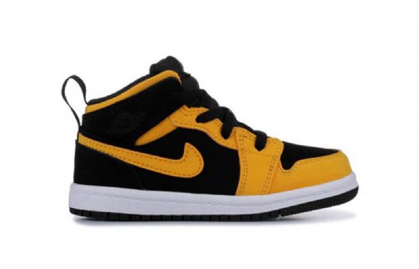 Nike Air Jordan 1 Mid Tops Td Sko Barn Svarte Gul