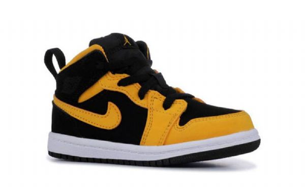 Nike Air Jordan 1 Mid Tops Td Sko Barn Svarte Gul