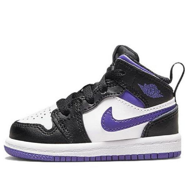 Nike Air Jordan 1 Mid Tops Td Sko Barn Svarte Hvite Lilla