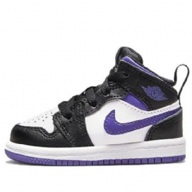 Nike Air Jordan 1 Mid Tops Td Sko Barn Svarte Hvite Lilla