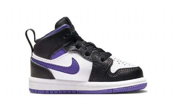 Nike Air Jordan 1 Mid Tops Td Sko Barn Svarte Hvite Lilla