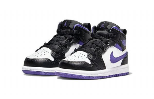 Nike Air Jordan 1 Mid Tops Td Sko Barn Svarte Hvite Lilla