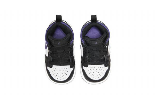 Nike Air Jordan 1 Mid Tops Td Sko Barn Svarte Hvite Lilla