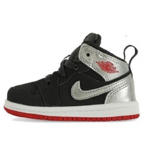 Nike Air Jordan 1 Mid Tops Td Sko Barn Svarte Sølv