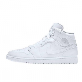 Nike Air Jordan 1 Mid Tops Triple Sko Herre Hvite