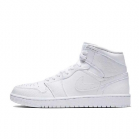 Nike Air Jordan 1 Mid Tops Triple Sko Herre Hvite